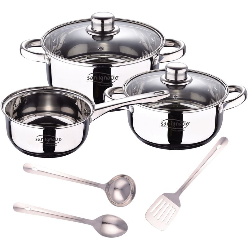 Bateria 5pcs acero inoxidable: cazo Ø16x7,5 Cacerolas de Ø18x8,5 y Ø20x9,5 cms., inducción + Set 3pcs Utensilios de cocina en Acero Inoxidable
Bateria 5pcs acero inoxidable: cazo Ø16x7,5 Cacerolas de Ø18x8,5 y Ø20x9,5 cms., inducción + Set 3pcs Utensilios de cocina en Acero Inoxidable
