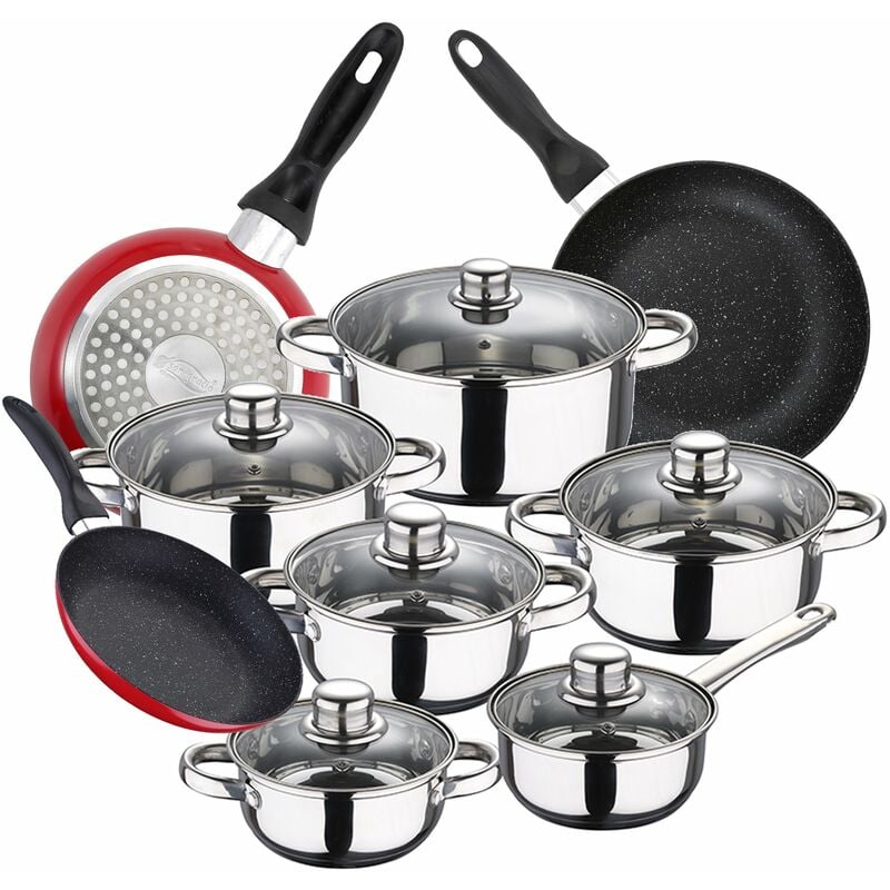 Bateria de cocina 12 piezas SAN IGNACIO Cassel en acero inoxidable con juego de sartenes (16/20/24 cm) SAN IGNACIO Red&Marble en aluminio prensado
Bateria de cocina 12 piezas SAN IGNACIO Cassel en acero inoxidable con juego de sartenes (16/20/24 cm) SAN IGNACIO Red&Marble en aluminio prensado