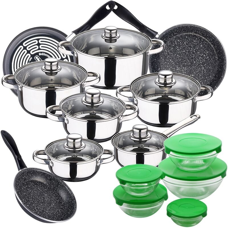 Bateria de cocina 12 piezas SAN IGNACIO Cassel en acero inoxidable con juego de sartenes (18/20/24 cm) MAGEFESA K2 Gransasso en acero esmaltado y 5
Bateria de cocina 12 piezas SAN IGNACIO Cassel en acero inoxidable con juego de sartenes (18/20/24 cm) MAGEFESA K2 Gransasso en acero esmaltado y 5