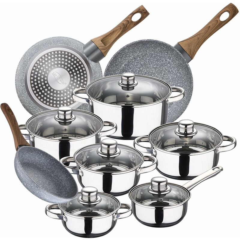 Bateria de cocina 12 piezas SAN IGNACIO Cassel en acero inoxidable con juego de sartenes (18/20/24 cm) SAN IGNACIO Daimiel en aluminio forjado
Bateria de cocina 12 piezas SAN IGNACIO Cassel en acero inoxidable con juego de sartenes (18/20/24 cm) SAN IGNACIO Daimiel en aluminio forjado