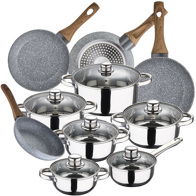 Bateria de cocina 12 piezas SAN IGNACIO Cassel en acero inoxidable con juego de sartenes (20/24/26/28 cm) SAN IGNACIO Daimiel en aluminio forjado
Bateria de cocina 12 piezas SAN IGNACIO Cassel en acero inoxidable con juego de sartenes (20/24/26/28 cm) SAN IGNACIO Daimiel en aluminio forjado