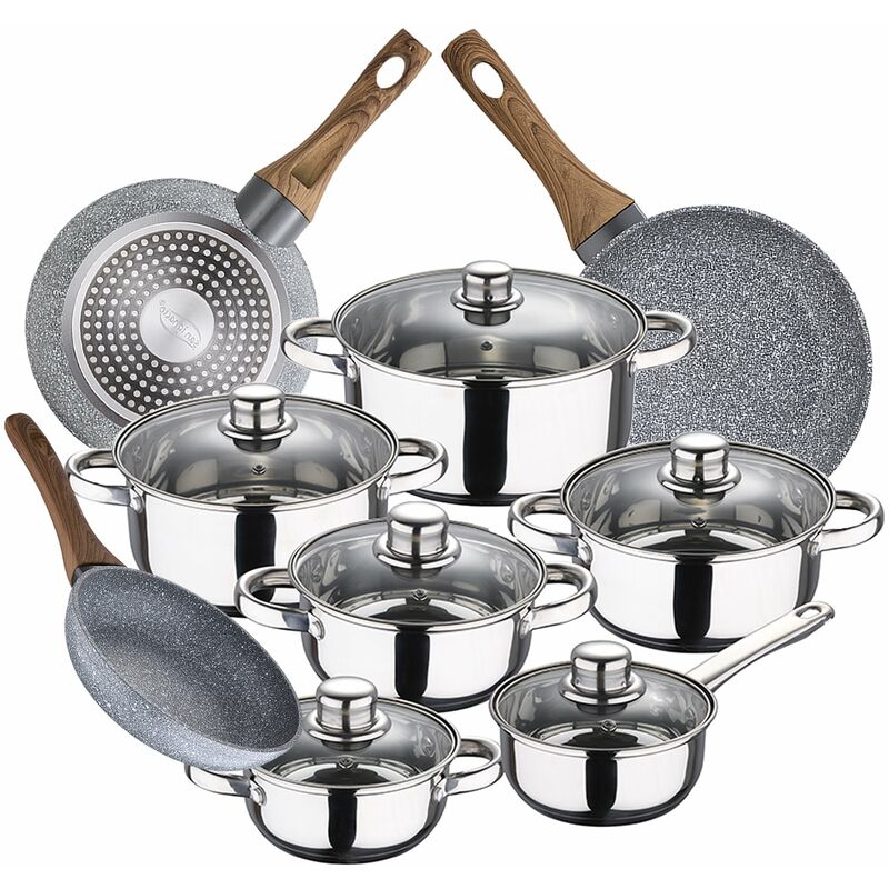 Bateria de cocina 12 piezas SAN IGNACIO Cassel en acero inoxidable con juego de sartenes (22/26/28 cm) SAN IGNACIO Daimiel en aluminio forjado
Bateria de cocina 12 piezas SAN IGNACIO Cassel en acero inoxidable con juego de sartenes (22/26/28 cm) SAN IGNACIO Daimiel en aluminio forjado