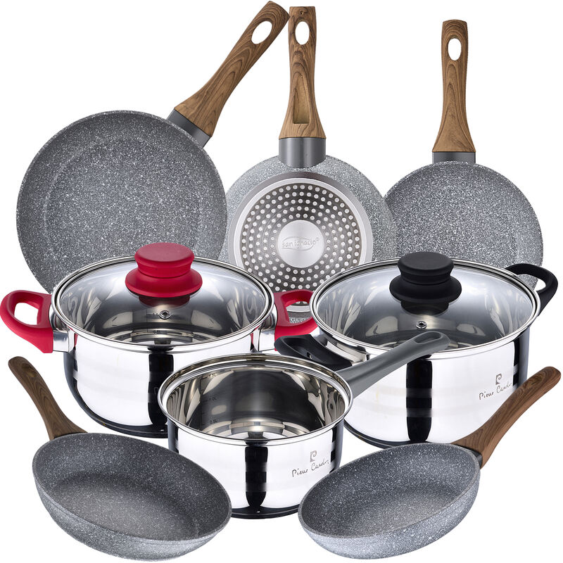 Bateria de cocina 5 piezas Eclat de acero inoxidable con juego de sartenes (18/20/22/24/26/28 cm) SAN IGNACIO Daimiel en aluminio forjado - Pierre
Bateria de cocina 5 piezas Eclat de acero inoxidable con juego de sartenes (18/20/22/24/26/28 cm) SAN IGNACIO Daimiel en aluminio forjado - Pierre
