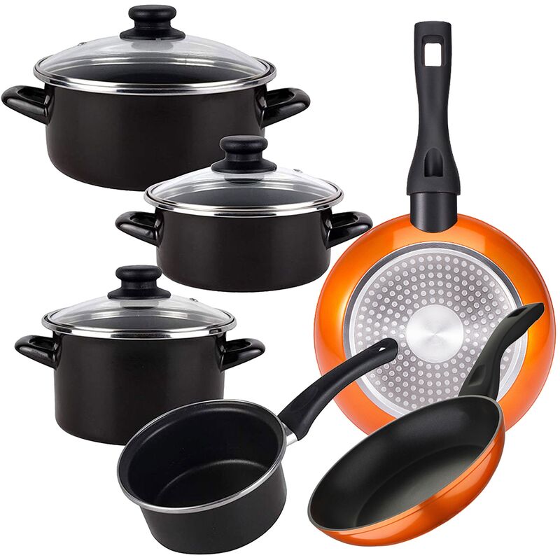 Bateria de cocina 7 piezas MAGEFESA Kenia de acero vitrificado con juego de sartenes (20/24 cm) BERGNER Neon Classic en aluminio forjado
Bateria de cocina 7 piezas MAGEFESA Kenia de acero vitrificado con juego de sartenes (20/24 cm) BERGNER Neon Classic en aluminio forjado