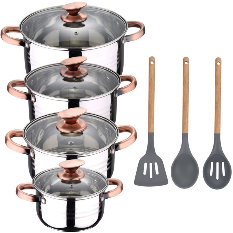 Bateria de cocina 8 piezas apta para induccion SAN IGNACIO Altea en acero inoxidable con set de 3 utensilios de cocina en silicona Daimiel
Bateria de cocina 8 piezas apta para induccion SAN IGNACIO Altea en acero inoxidable con set de 3 utensilios de cocina en silicona Daimiel
