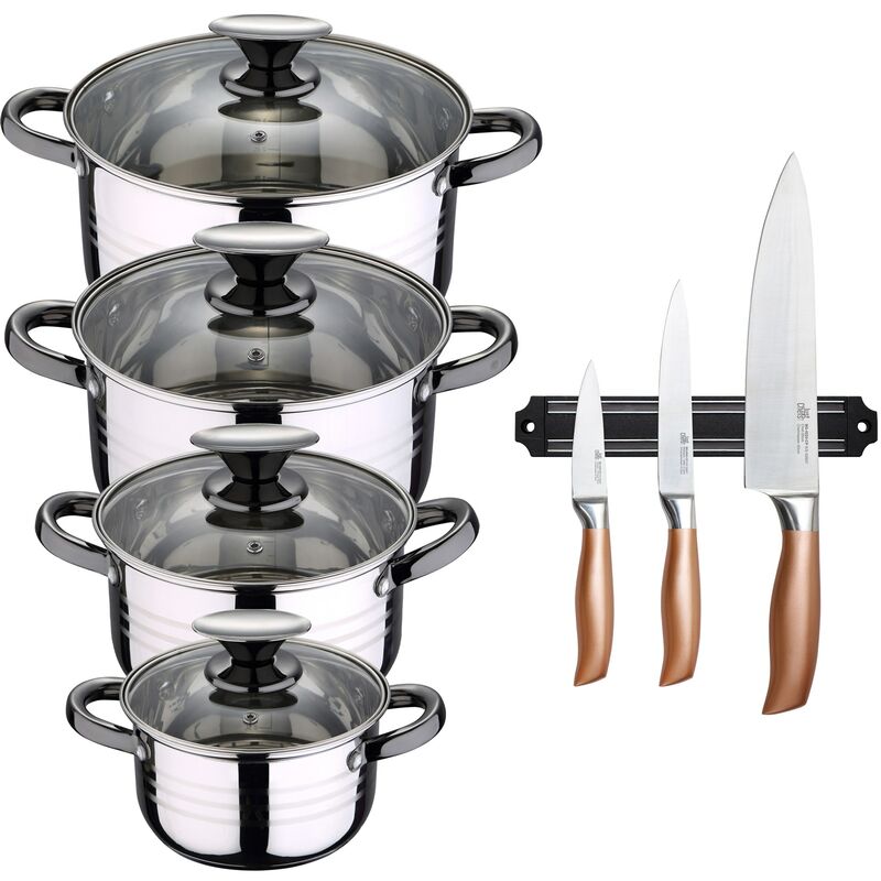 Bateria de cocina 8 piezas apta para induccion SAN IGNACIO Hita en acero inoxidable con set de 3 cuchillos en acero inoxidable con barra magnetica
Bateria de cocina 8 piezas apta para induccion SAN IGNACIO Hita en acero inoxidable con set de 3 cuchillos en acero inoxidable con barra magnetica