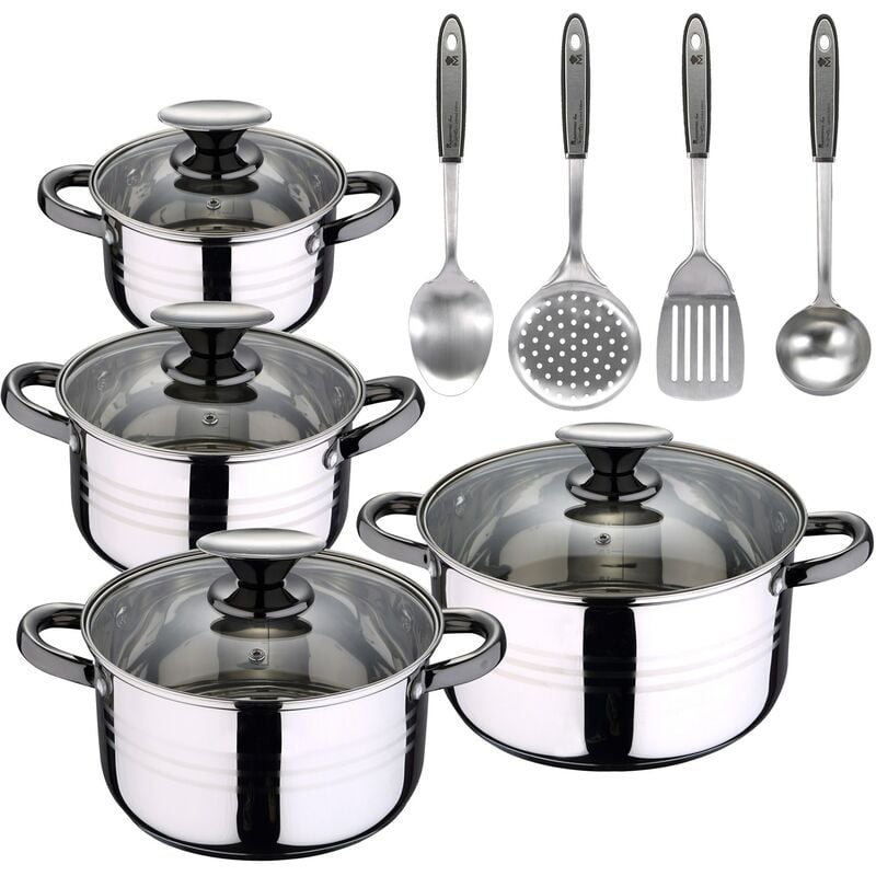 Bateria de cocina 8 piezas apta para induccion SAN IGNACIO Hita en acero inoxidable con set de 4 utensilios de cocina en acero inoxidable
Bateria de cocina 8 piezas apta para induccion SAN IGNACIO Hita en acero inoxidable con set de 4 utensilios de cocina en acero inoxidable