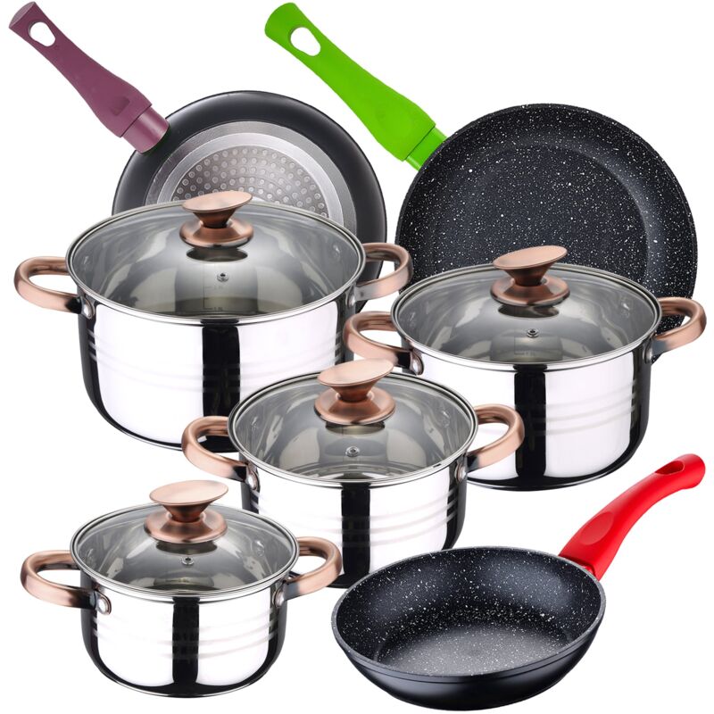 Bateria de cocina 8 piezas SAN IGNACIO Nona de acero inoxidable con juego de sartenes (18/22/26 cm) SAN IGNACIO Jolie de aluminio forjado
Bateria de cocina 8 piezas SAN IGNACIO Nona de acero inoxidable con juego de sartenes (18/22/26 cm) SAN IGNACIO Jolie de aluminio forjado