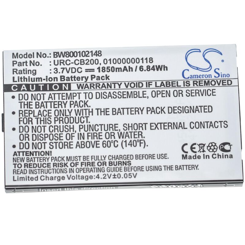 BATERÍA LI-ION 1850mAh compatible con SONOS 200, CB200, CB200WR1, Controller 200, Controller CB200, CR200 sustituye 01000000118, URC-CB200.
BATERÍA LI-ION 1850mAh compatible con SONOS 200, CB200, CB200WR1, Controller 200, Controller CB200, CR200 sustituye 01000000118, URC-CB200.