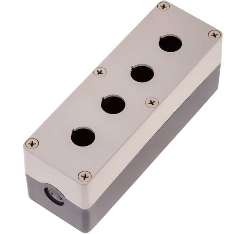 Caja de control de dispositivos eléctricos para 4 pulsadores o interruptores de 22 mm gris h=80mm - Bematik
Caja de control de dispositivos eléctricos para 4 pulsadores o interruptores de 22 mm gris h=80mm - Bematik