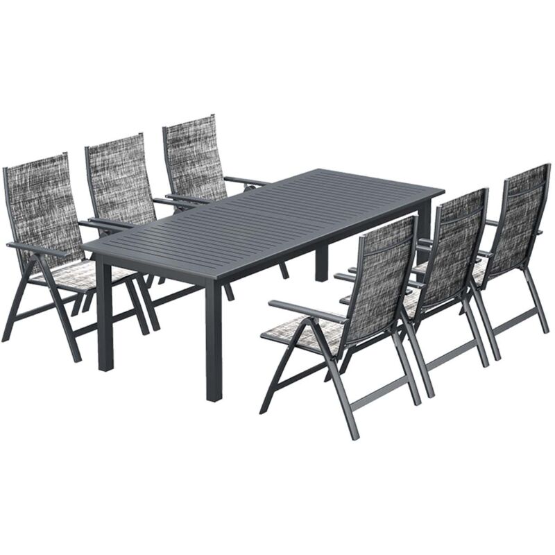 Berana 6: Mesa de jardín extensible para 10 personas + 6 sillas de aluminio - Gris
Berana 6: Mesa de jardín extensible para 10 personas + 6 sillas de aluminio - Gris