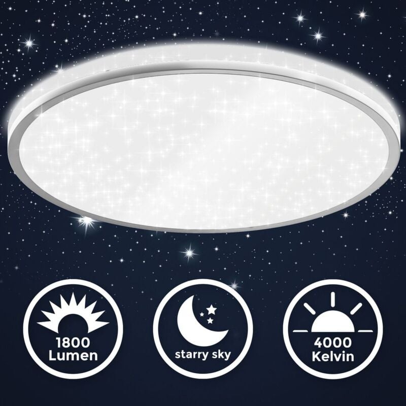 B.K.Licht 18 Watt LED lámpara de techo con cubierta de estrella I Ø33 cm I color de luz blanco neutro 4000 K I luz indirecta I borde de plata
B.K.Licht 18 Watt LED lámpara de techo con cubierta de estrella I Ø33 cm I color de luz blanco neutro 4000 K I luz indirecta I borde de plata