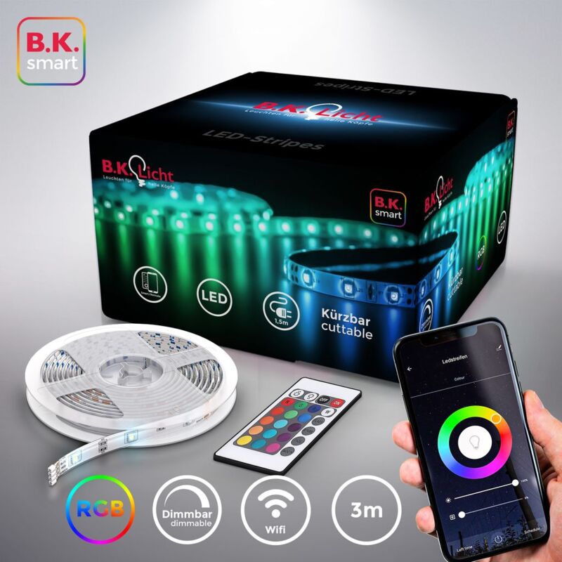 B.K.Licht I 3 Meter Smart LED Stripe I WiFi LED Band I App controlable I Control de Voz Alexa y Google Assistant I Incl. Control Remoto I Silicone
B.K.Licht I 3 Meter Smart LED Stripe I WiFi LED Band I App controlable I Control de Voz Alexa y Google Assistant I Incl. Control Remoto I Silicone