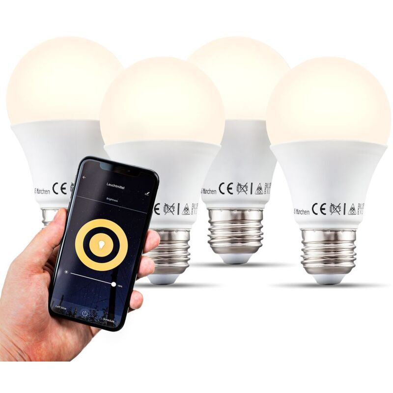 B.K.Licht I Juego de 4 LED E27 Wi-Fi Lamp I 9 vatios I 806 Lumen I 2.700K Blanco cálido I Regulable I Aplicación Control de voz I Alexa Google Home I
B.K.Licht I Juego de 4 LED E27 Wi-Fi Lamp I 9 vatios I 806 Lumen I 2.700K Blanco cálido I Regulable I Aplicación Control de voz I Alexa Google Home I