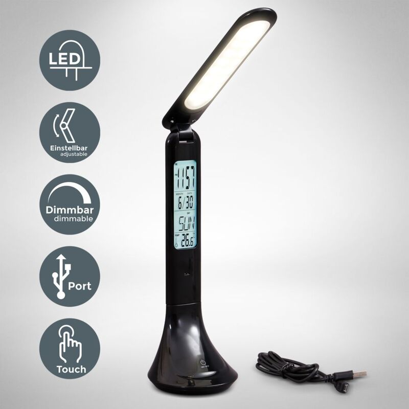 B.k.licht - I Lámpara de mesa con display I Là mpara de escritorio con cargador USB I dimable en 3 niveles mediante interruptor touch I Calendario,
B.k.licht - I Lámpara de mesa con display I Là mpara de escritorio con cargador USB I dimable en 3 niveles mediante interruptor touch I Calendario,