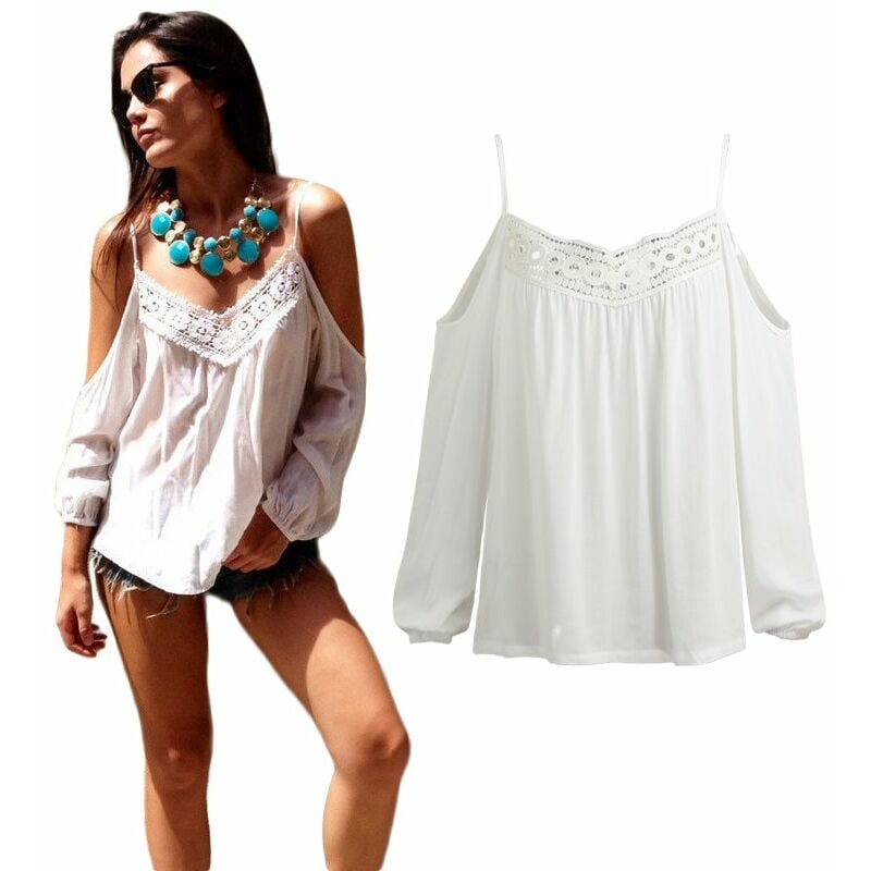 Blusa con hombros descubiertos para mujer Blusa suelta de gasa de manga larga con encaje de ganchillo Blanco,Blanco, XXL
Blusa con hombros descubiertos para mujer Blusa suelta de gasa de manga larga con encaje de ganchillo Blanco,Blanco, XXL