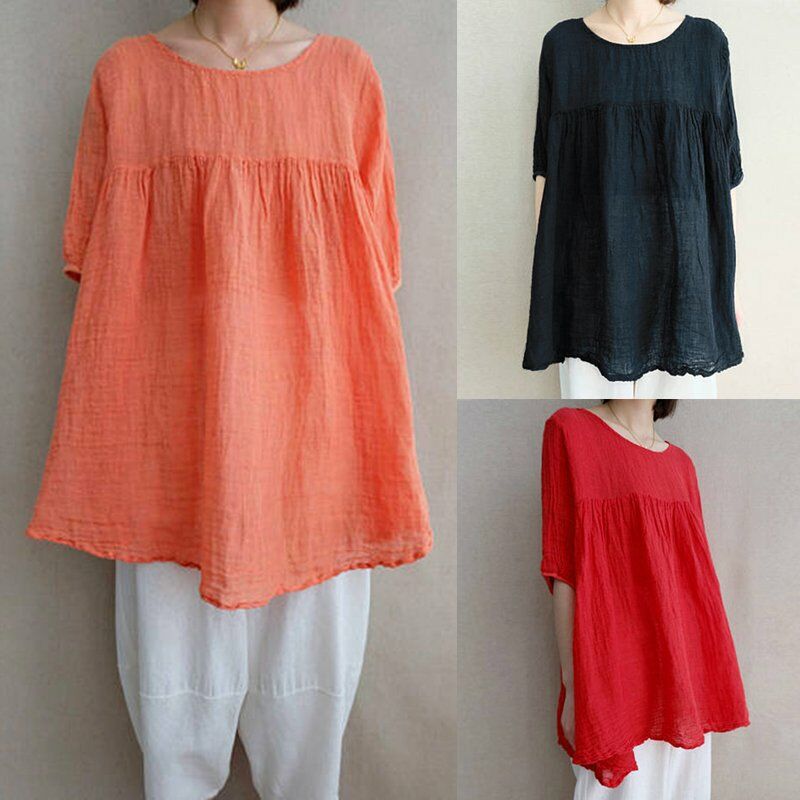 Blusa de algodon suelta informal para mujer, cuello redondo, media manga, camiseta vintage con pliegues solidos, camisetas azul oscuro / naranja /
Blusa de algodon suelta informal para mujer, cuello redondo, media manga, camiseta vintage con pliegues solidos, camisetas azul oscuro / naranja /