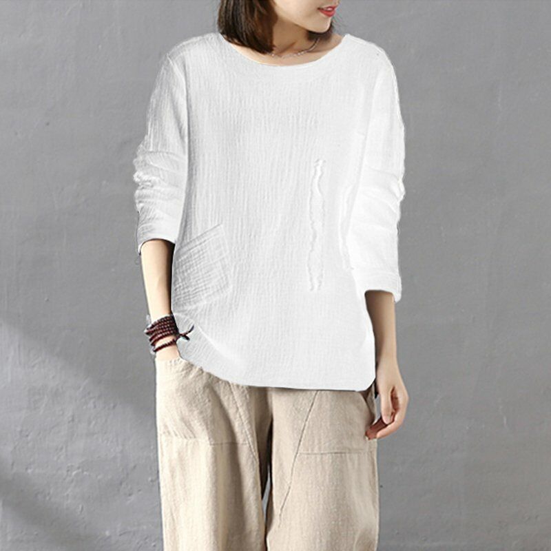 Blusa de algodon Vintage para mujer, cuello redondo, manga larga, solido, informal, suelto, bohemio, camiseta, Tops,Blanco, M
Blusa de algodon Vintage para mujer, cuello redondo, manga larga, solido, informal, suelto, bohemio, camiseta, Tops,Blanco, M