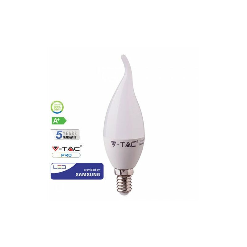 Bombilla LED E14 C37 Samsung Vela efecto llama 5.5W 200° V-TAC PRO Temperatura de color - 6400K Blanco frío
Bombilla LED E14 C37 Samsung Vela efecto llama 5.5W 200° V-TAC PRO Temperatura de color - 6400K Blanco frío
