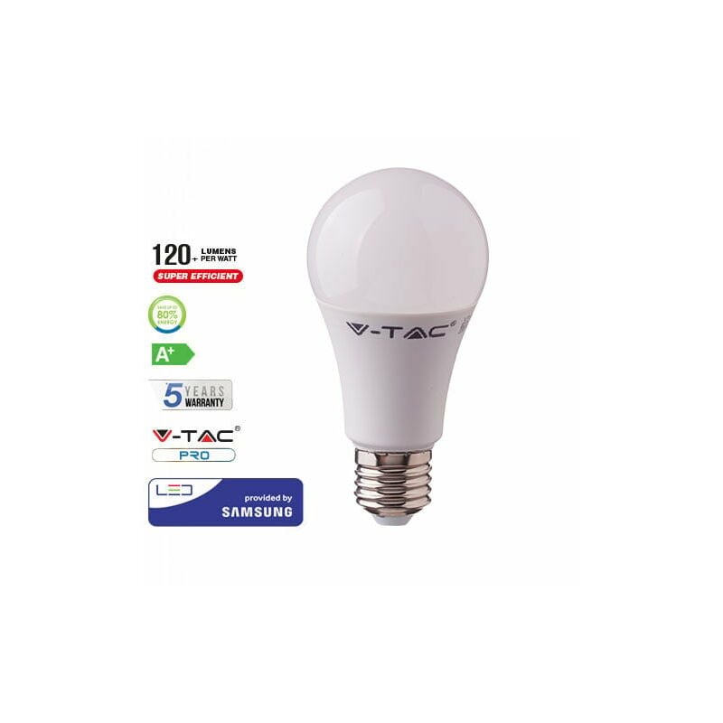 Bombilla LED Samsung A60 E27 8.5W 200° V-TAC PRO Temperatura de color - 4000K Blanco natural
Bombilla LED Samsung A60 E27 8.5W 200° V-TAC PRO Temperatura de color - 4000K Blanco natural