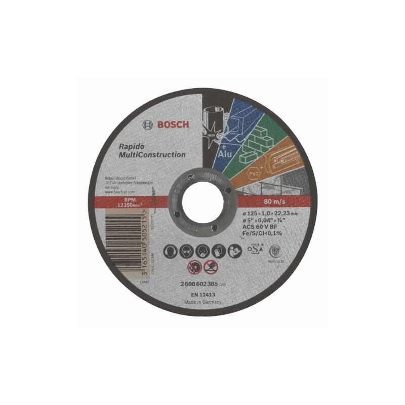Bosch 2 608 602 385 - Disco De Corte Recto Rapido Multi Construction - Acs 60 V Bf, 125 Mm, 1,0 Mm (Pack De 1)
Bosch 2 608 602 385 - Disco De Corte Recto Rapido Multi Construction - Acs 60 V Bf, 125 Mm, 1,0 Mm (Pack De 1)