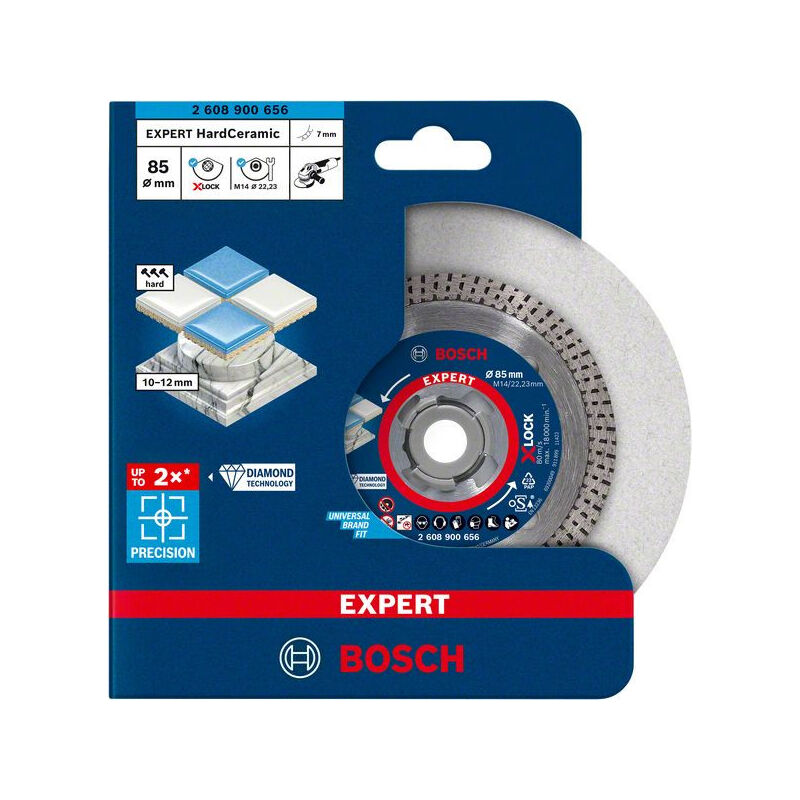 BOSCH 2608900656 Disco de corte de diamante Expert HardCeramic X-LOCK de 85 x 22,23 x 1,6 x 7 mm
BOSCH 2608900656 Disco de corte de diamante Expert HardCeramic X-LOCK de 85 x 22,23 x 1,6 x 7 mm