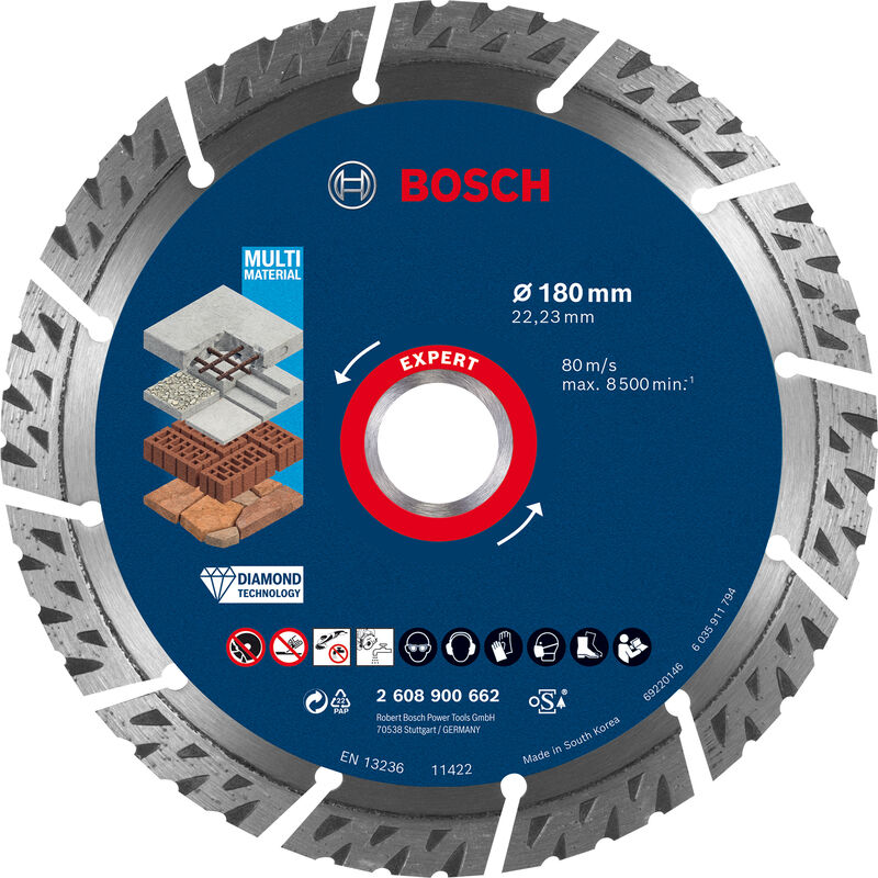 Bosch - 2608900662 Disco de corte de diamante Expert MultiMaterial de 180 x 22,23 x 2,4 x 12 mm
Bosch - 2608900662 Disco de corte de diamante Expert MultiMaterial de 180 x 22,23 x 2,4 x 12 mm