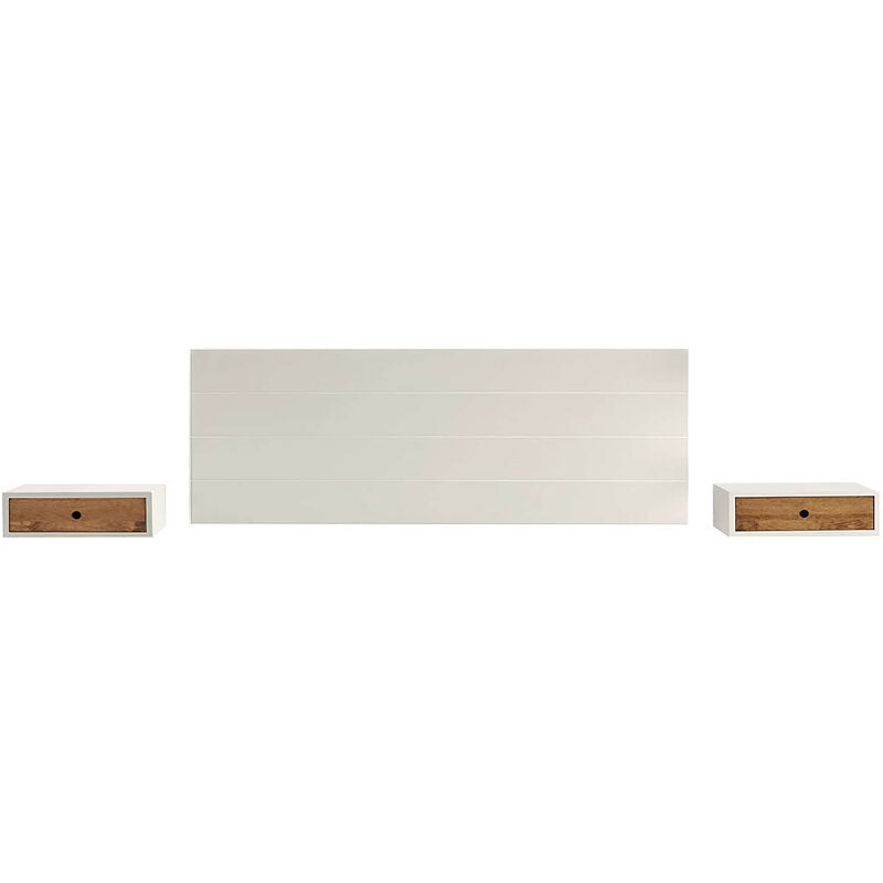 Hogar24 - Cabecero madera blanca+ 2 mesitas flotantes color blanco, frente cajon madera natural acabado encerado.
Hogar24 - Cabecero madera blanca+ 2 mesitas flotantes color blanco, frente cajon madera natural acabado encerado.