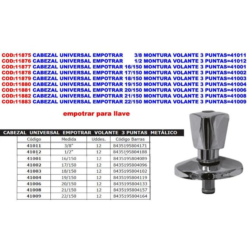 cabezal universal empotrar 22-150 montura volante 3 puntas 41009 - Mibricotienda
cabezal universal empotrar 22-150 montura volante 3 puntas 41009 - Mibricotienda