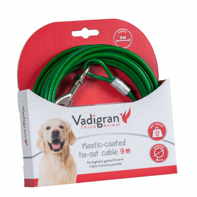 Cable de amarre recubierto de plástico verde de 9 metros. Máximo 23 kg para el perro.
Cable de amarre recubierto de plástico verde de 9 metros. Máximo 23 kg para el perro.