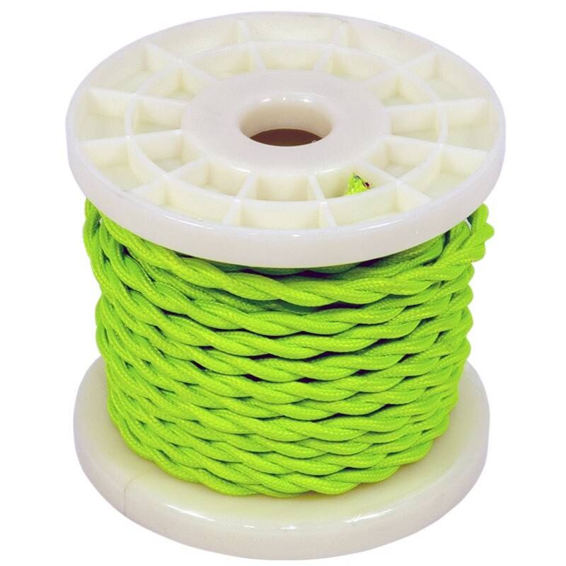 Cable eléctrico decorativo trenzado textil 2x0,75 verde brote | 10 metros 
Cable eléctrico decorativo trenzado textil 2x0,75 verde brote | 10 metros