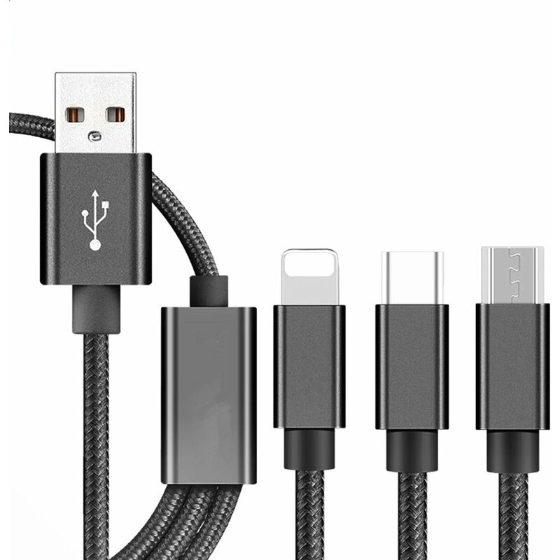 Cable USB 3 en 1 Tipo-C / Iluminacion / Cable de carga micro USB Cable de carga de telefono celular trenzado de nailon de 6 pies,Negro, 2 Ms
Cable USB 3 en 1 Tipo-C / Iluminacion / Cable de carga micro USB Cable de carga de telefono celular trenzado de nailon de 6 pies,Negro, 2 Ms