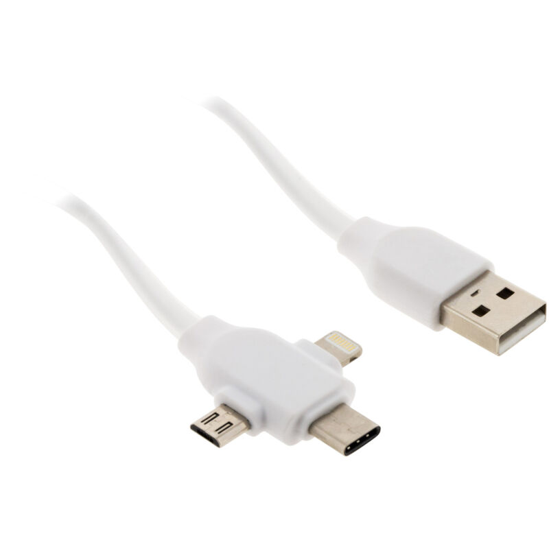 Cable USB universal con triple salida USB-C, Micro USB y Lightning para iPhone / iPad - Lifedom
Cable USB universal con triple salida USB-C, Micro USB y Lightning para iPhone / iPad - Lifedom