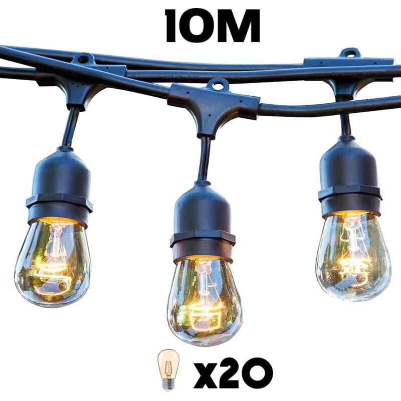 Cadena de luces de exterior con 20 bombillas de filamento vintage con casquillo E27 LED blanco cálido MAFY 20 LIGHT 10m muy brillante
Cadena de luces de exterior con 20 bombillas de filamento vintage con casquillo E27 LED blanco cálido MAFY 20 LIGHT 10m muy brillante