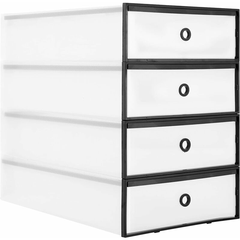 Cajas de Zapatos Plasticas, Organizadores de Almacenamiento con Marco Negro, 4 PCS, Apilable y Impermeable, Ahorro de Espacio, 52x32x12cm
Cajas de Zapatos Plasticas, Organizadores de Almacenamiento con Marco Negro, 4 PCS, Apilable y Impermeable, Ahorro de Espacio, 52x32x12cm