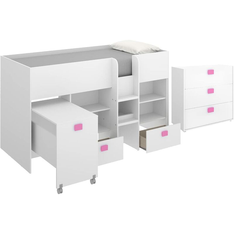 Hd Deco - Cama con Escritorio extraíble Incorporado, Dos cajones y estanterías, Todo en uno Comoda INCLUIDA
Hd Deco - Cama con Escritorio extraíble Incorporado, Dos cajones y estanterías, Todo en uno Comoda INCLUIDA