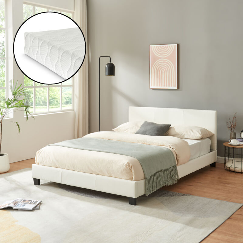 Corium - Cama de cuero sintético moderna - con colchón de espuma fría (140 x 200) (blanco)
Corium - Cama de cuero sintético moderna - con colchón de espuma fría (140 x 200) (blanco)