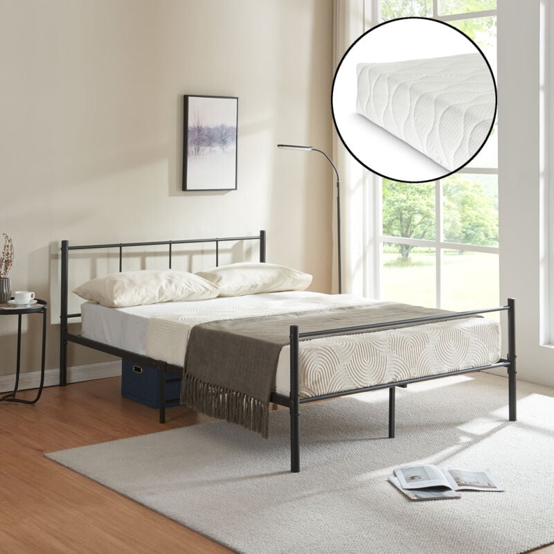 Cama de Metal con Colchón de espuma fría - 140cm x 200cm - Cama doble - Con listón - Somier Negro - Oeko-Tex 100
Cama de Metal con Colchón de espuma fría - 140cm x 200cm - Cama doble - Con listón - Somier Negro - Oeko-Tex 100