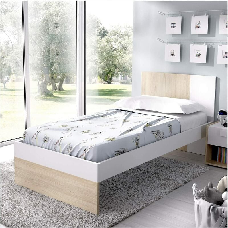 Cama juvenil acabado en color Natural y Blanco, medidas Alto 79 cm x Largo 196 cm x Fondo 97 cm
Cama juvenil acabado en color Natural y Blanco, medidas Alto 79 cm x Largo 196 cm x Fondo 97 cm