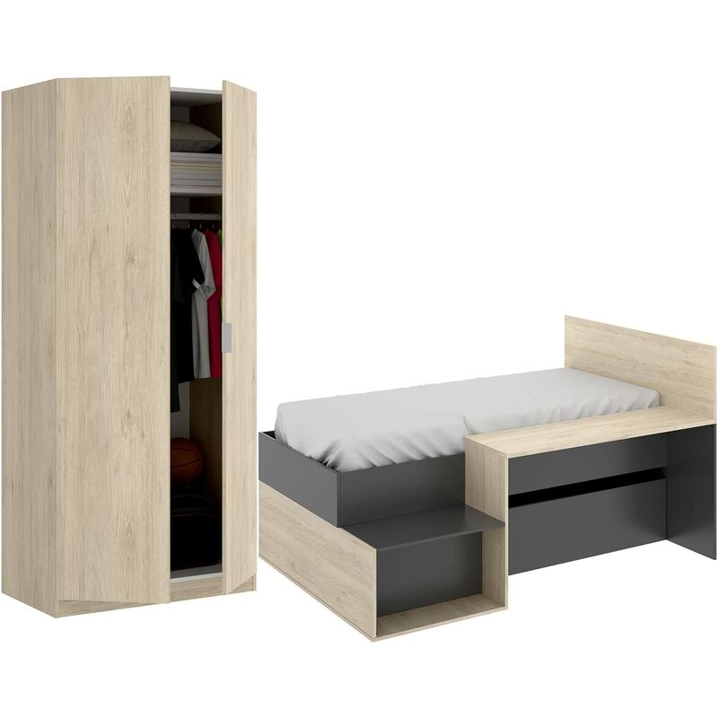 Cama Juvenil con Escritorio y Armario a Juego, ropero, Escritorio y Cama, Todo en uno, Natural - Grafito
Cama Juvenil con Escritorio y Armario a Juego, ropero, Escritorio y Cama, Todo en uno, Natural - Grafito