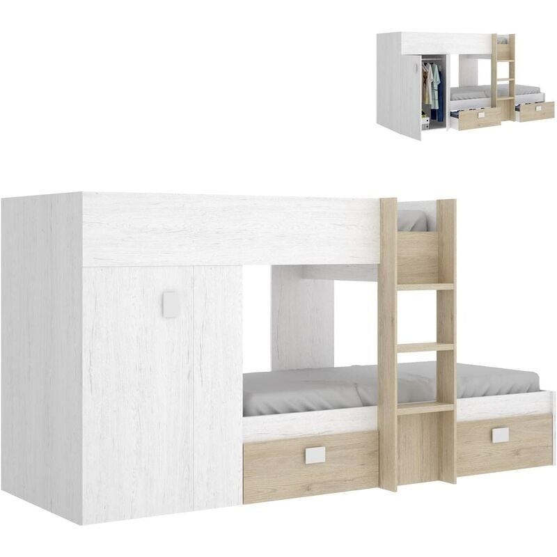 Cama litera infantil,acabado blanco Artiko y Natural, COLCHONES + SOMIER INCLUIDOS
Cama litera infantil,acabado blanco Artiko y Natural, COLCHONES + SOMIER INCLUIDOS
