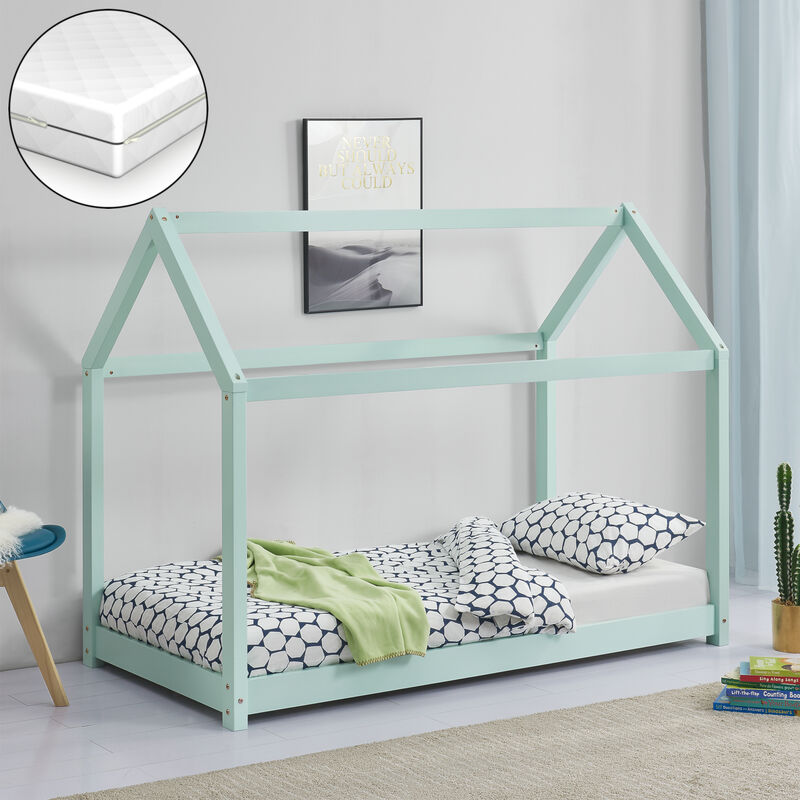 Cama para niños - de Pino - con Colchón de Espuma fría - 160x80 cm - Cama Infantil - Forma de Casa - Verde menta Mate - Certificado Oeko-Tex 100
Cama para niños - de Pino - con Colchón de Espuma fría - 160x80 cm - Cama Infantil - Forma de Casa - Verde menta Mate - Certificado Oeko-Tex 100