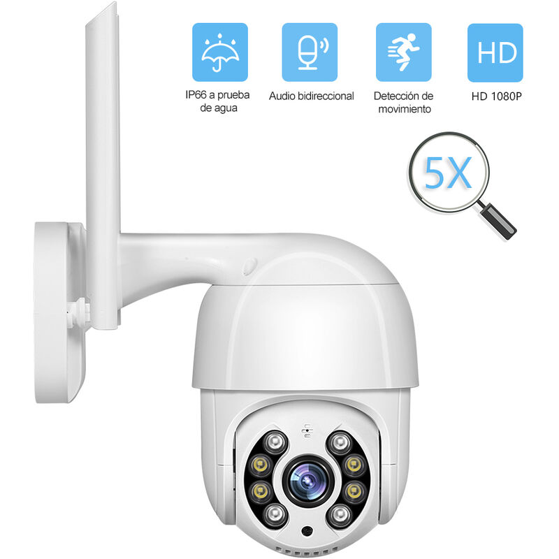 Happyshopping - Camara de seguridad PTZ para exteriores 1080P, camara de vigilancia WiFi para exteriores de 2MP a prueba de agua, con vision nocturna
Happyshopping - Camara de seguridad PTZ para exteriores 1080P, camara de vigilancia WiFi para exteriores de 2MP a prueba de agua, con vision nocturna