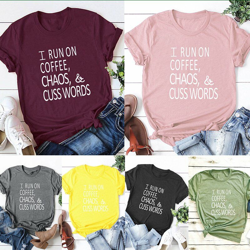 Camiseta de mujer de manga corta con cuello en O letras impresas RUN ON COFFEE CHAOS Tallas grandes de algodon Camisetas frescas Casual Tops,Borgona,
Camiseta de mujer de manga corta con cuello en O letras impresas RUN ON COFFEE CHAOS Tallas grandes de algodon Camisetas frescas Casual Tops,Borgona,
