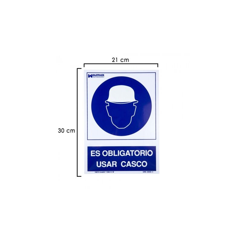 Cartel obligatorio usar casco 30x21 cm.