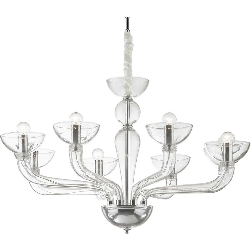 Ideal Lux Casanova - Lámpara de araña de 8 luces con brazos múltiples, vidrio transparente, E14