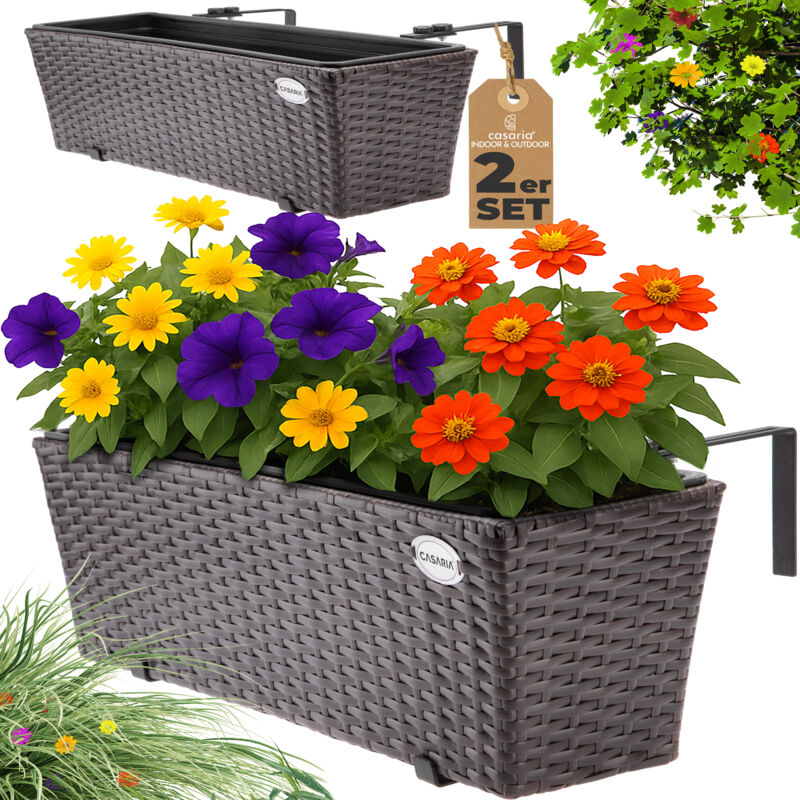 Casaria Set de 2x Maceteros de poliratán para balcón terraza exterior con soporte de acero galvanizado 60x20x19cm Marrón - Marrón
Casaria Set de 2x Maceteros de poliratán para balcón terraza exterior con soporte de acero galvanizado 60x20x19cm Marrón - Marrón