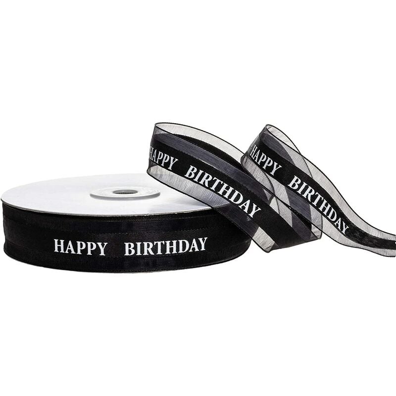 Cinta de feliz cumpleaños, cinta de satén con borde de organza para envolver regalos (negro)
Cinta de feliz cumpleaños, cinta de satén con borde de organza para envolver regalos (negro)