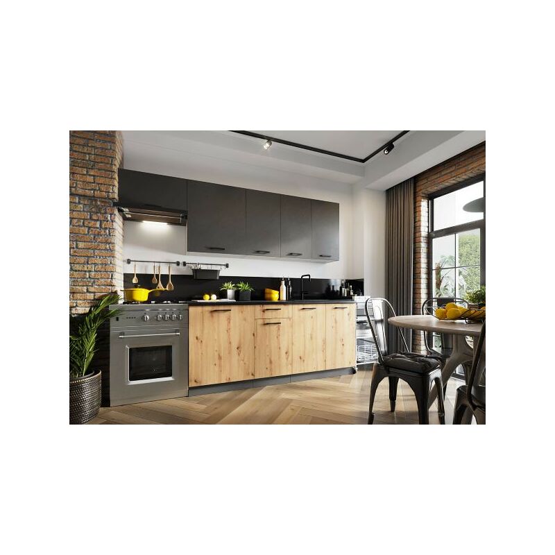 Cocina completa 240 cms color Roble y Grafito, encimera y zocalos incluidos, ref-58a
Cocina completa 240 cms color Roble y Grafito, encimera y zocalos incluidos, ref-58a