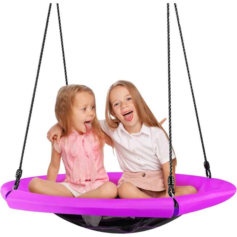 Columpio de Nido Redondo Diámetro 100 cm con Cuerdas Regulables en Altura, Estructura de Metal y Tejido Oxford Impermeable (Violeta)
Columpio de Nido Redondo Diámetro 100 cm con Cuerdas Regulables en Altura, Estructura de Metal y Tejido Oxford Impermeable (Violeta)